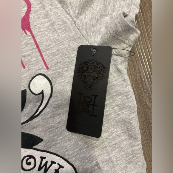 Ed Hardy Love Kills Slowly Gray Crop T-shirt Top Large - Picture 4 of 5